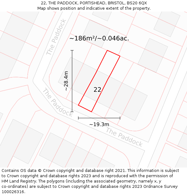 22, THE PADDOCK, PORTISHEAD, BRISTOL, BS20 6QX: Plot and title map