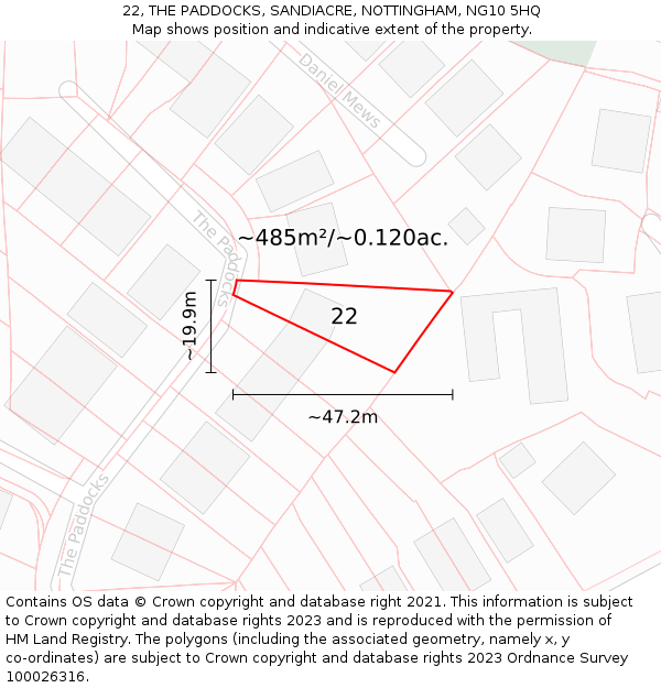 22, THE PADDOCKS, SANDIACRE, NOTTINGHAM, NG10 5HQ: Plot and title map