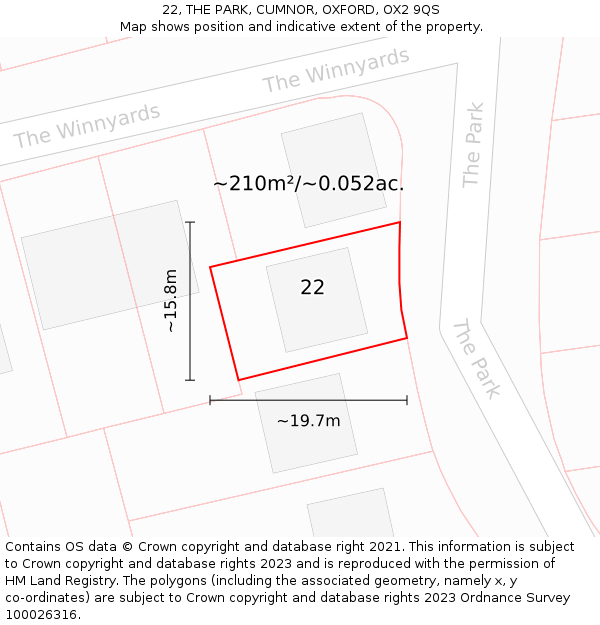 22, THE PARK, CUMNOR, OXFORD, OX2 9QS: Plot and title map