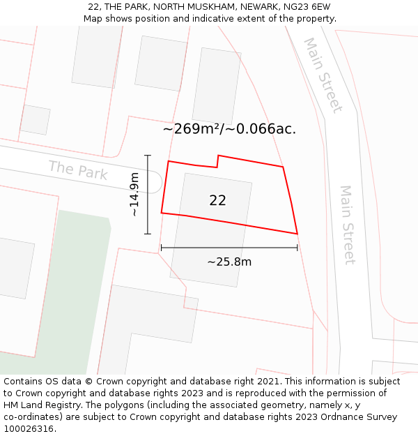 22, THE PARK, NORTH MUSKHAM, NEWARK, NG23 6EW: Plot and title map