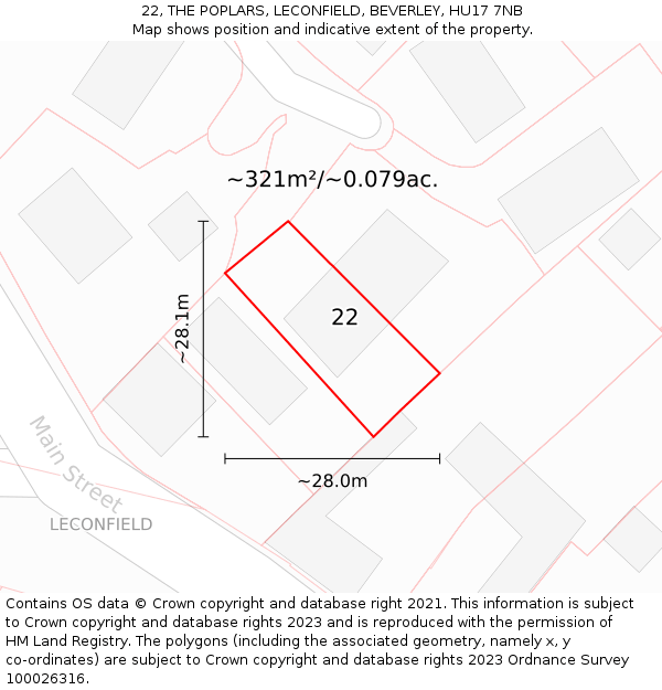 22, THE POPLARS, LECONFIELD, BEVERLEY, HU17 7NB: Plot and title map