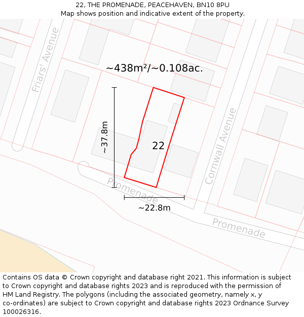 22, THE PROMENADE, PEACEHAVEN, BN10 8PU: Plot and title map