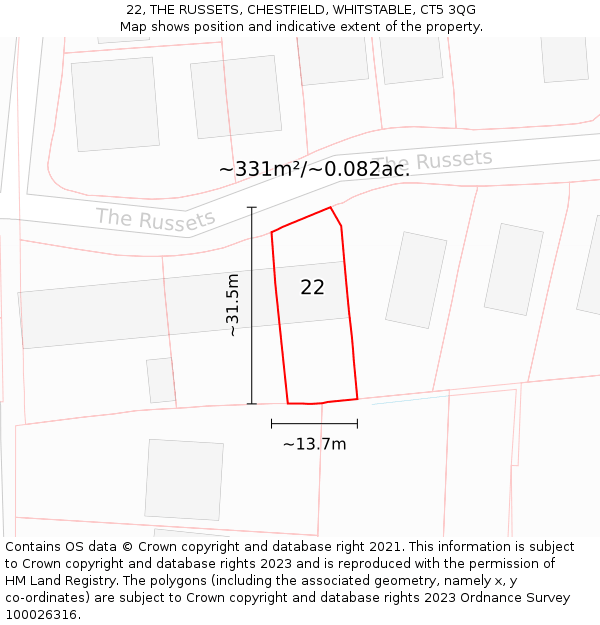 22, THE RUSSETS, CHESTFIELD, WHITSTABLE, CT5 3QG: Plot and title map