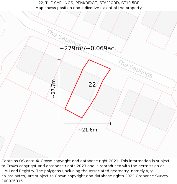 22, THE SAPLINGS, PENKRIDGE, STAFFORD, ST19 5DE: Plot and title map