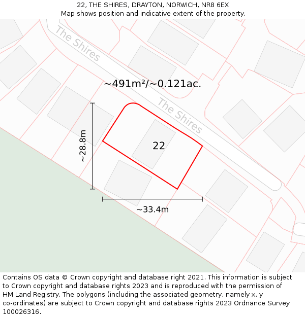 22, THE SHIRES, DRAYTON, NORWICH, NR8 6EX: Plot and title map