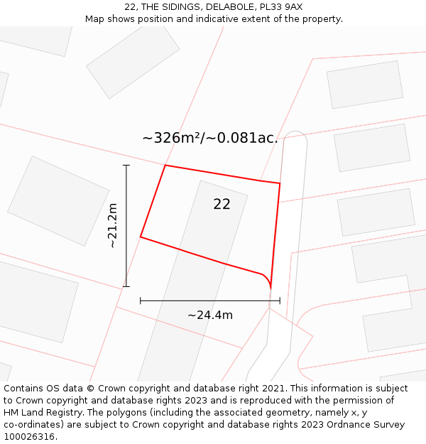 22, THE SIDINGS, DELABOLE, PL33 9AX: Plot and title map