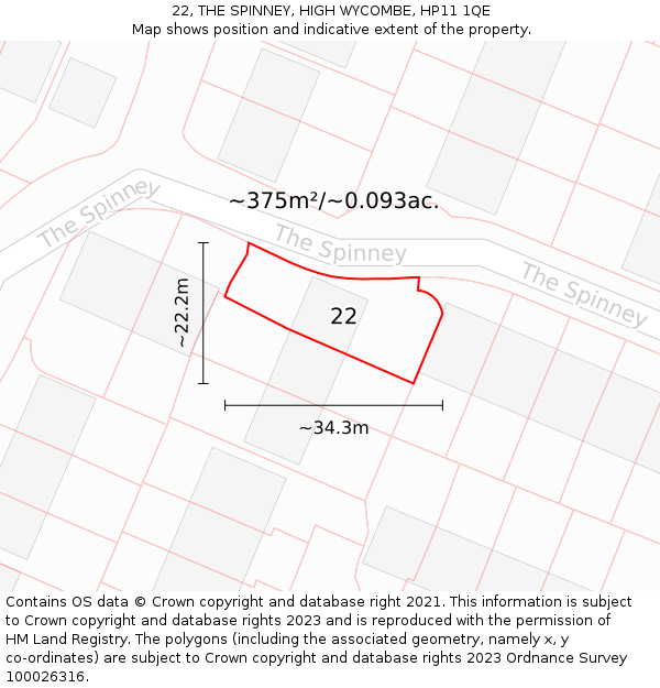 22, THE SPINNEY, HIGH WYCOMBE, HP11 1QE: Plot and title map