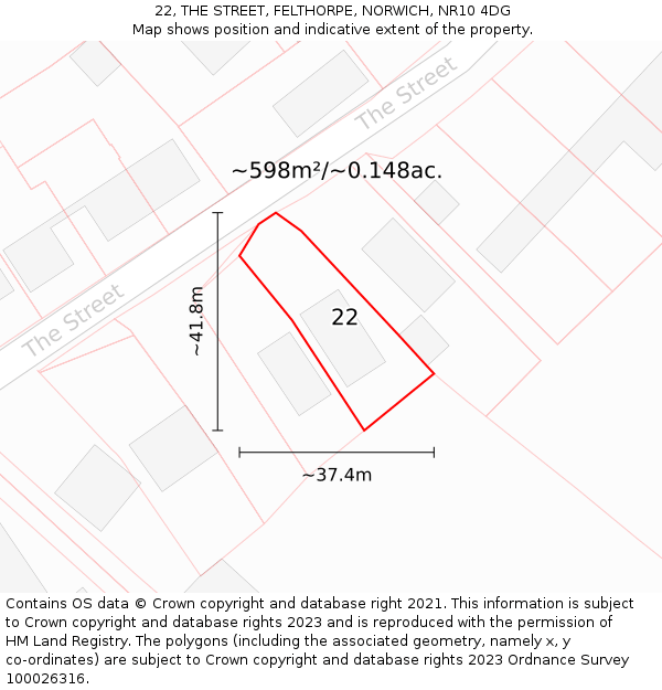 22, THE STREET, FELTHORPE, NORWICH, NR10 4DG: Plot and title map