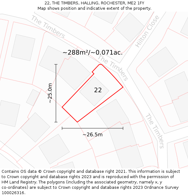 22, THE TIMBERS, HALLING, ROCHESTER, ME2 1FY: Plot and title map