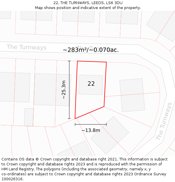 22, THE TURNWAYS, LEEDS, LS6 3DU: Plot and title map