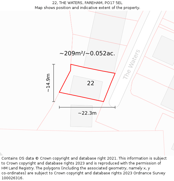 22, THE WATERS, FAREHAM, PO17 5EL: Plot and title map