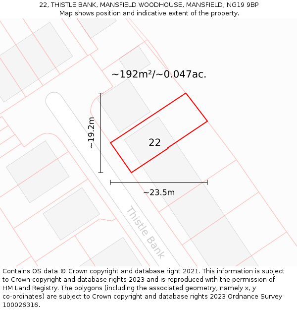 22, THISTLE BANK, MANSFIELD WOODHOUSE, MANSFIELD, NG19 9BP: Plot and title map