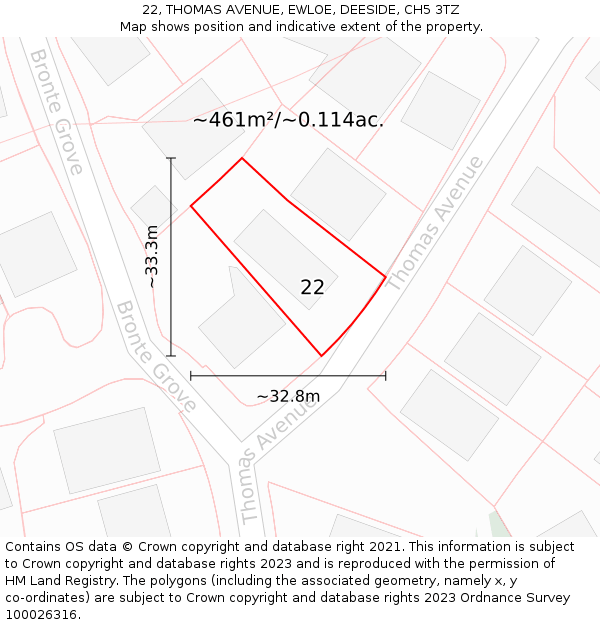 22, THOMAS AVENUE, EWLOE, DEESIDE, CH5 3TZ: Plot and title map