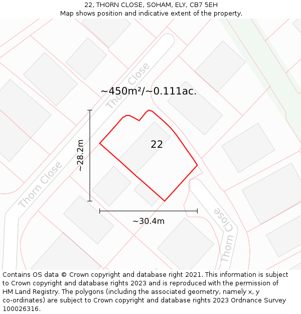 22, THORN CLOSE, SOHAM, ELY, CB7 5EH: Plot and title map