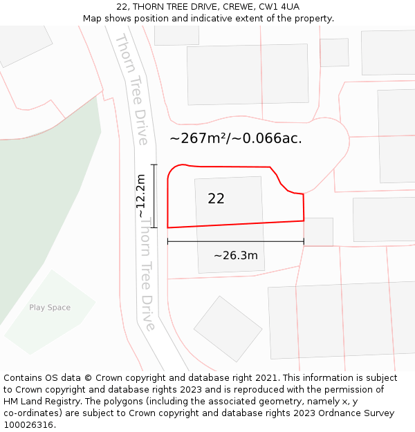 22, THORN TREE DRIVE, CREWE, CW1 4UA: Plot and title map