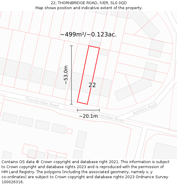 22, THORNBRIDGE ROAD, IVER, SL0 0QD: Plot and title map