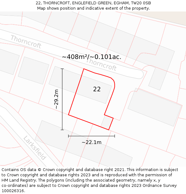 22, THORNCROFT, ENGLEFIELD GREEN, EGHAM, TW20 0SB: Plot and title map