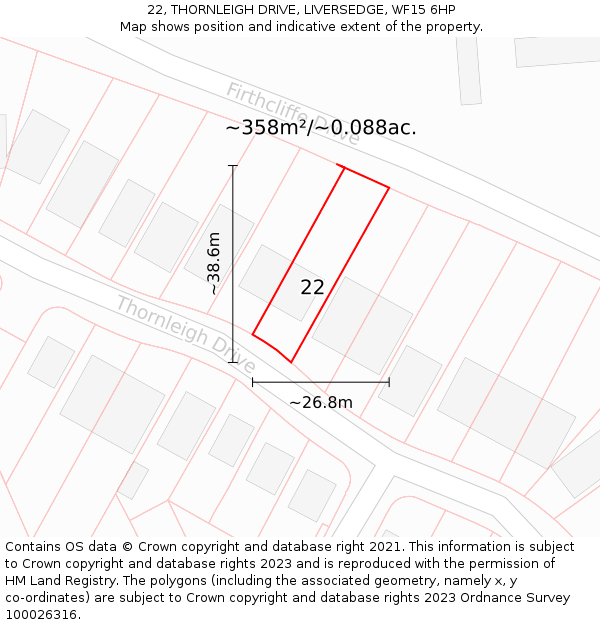 22, THORNLEIGH DRIVE, LIVERSEDGE, WF15 6HP: Plot and title map