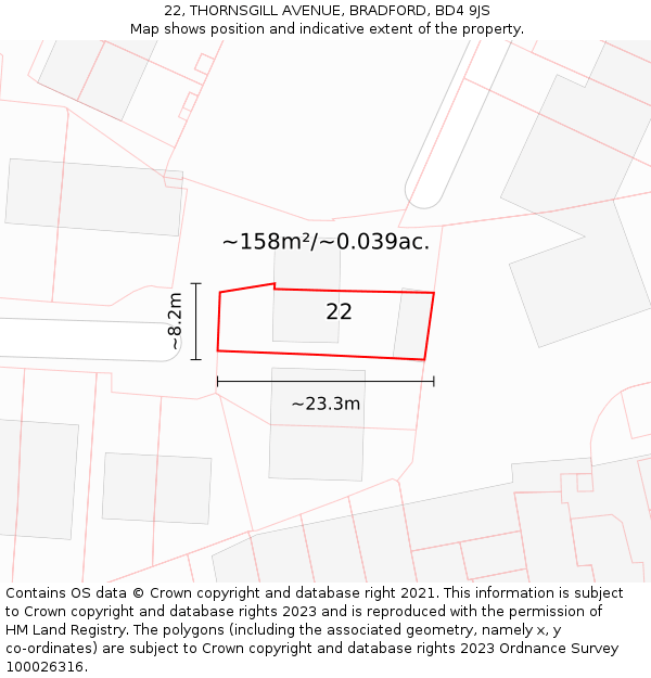 22, THORNSGILL AVENUE, BRADFORD, BD4 9JS: Plot and title map
