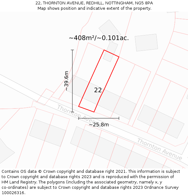 22, THORNTON AVENUE, REDHILL, NOTTINGHAM, NG5 8PA: Plot and title map