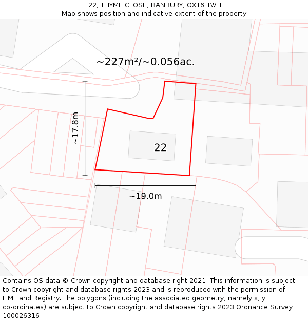 22, THYME CLOSE, BANBURY, OX16 1WH: Plot and title map