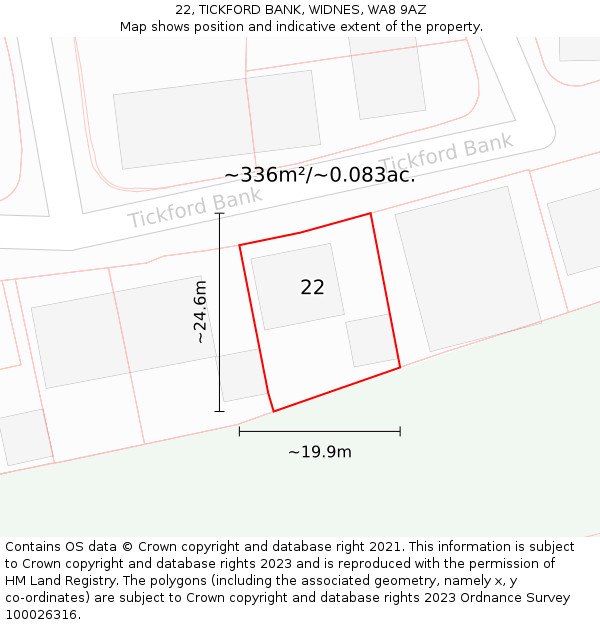 22, TICKFORD BANK, WIDNES, WA8 9AZ: Plot and title map