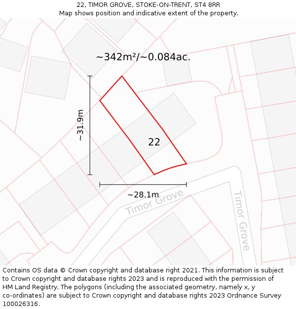 22, TIMOR GROVE, STOKE-ON-TRENT, ST4 8RR: Plot and title map