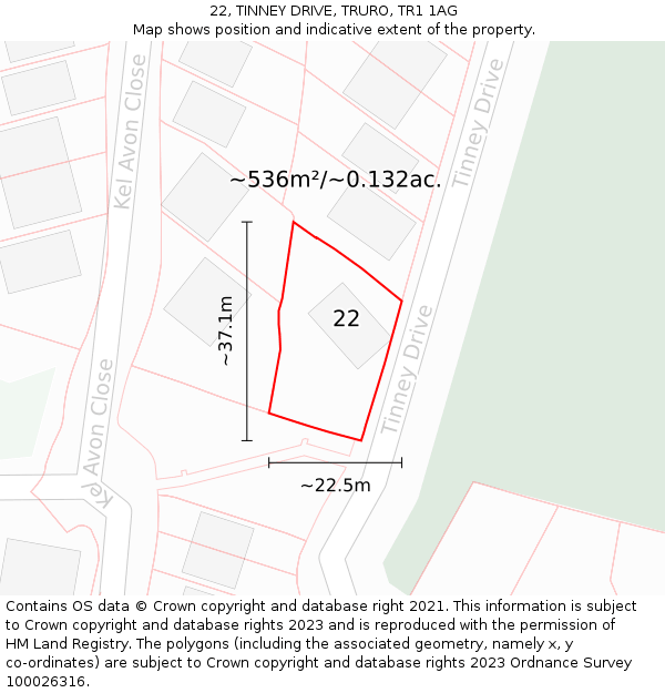 22, TINNEY DRIVE, TRURO, TR1 1AG: Plot and title map