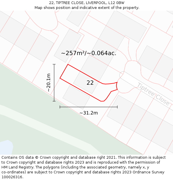 22, TIPTREE CLOSE, LIVERPOOL, L12 0BW: Plot and title map