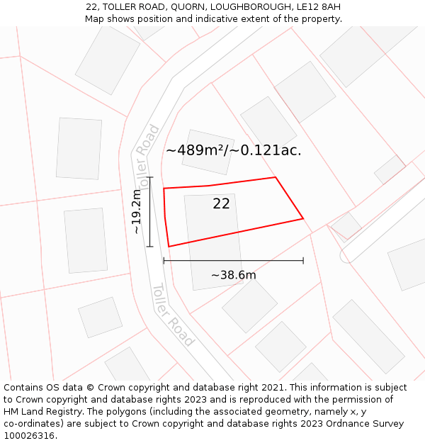 22, TOLLER ROAD, QUORN, LOUGHBOROUGH, LE12 8AH: Plot and title map