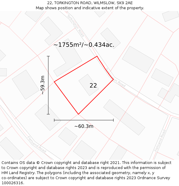 22, TORKINGTON ROAD, WILMSLOW, SK9 2AE: Plot and title map