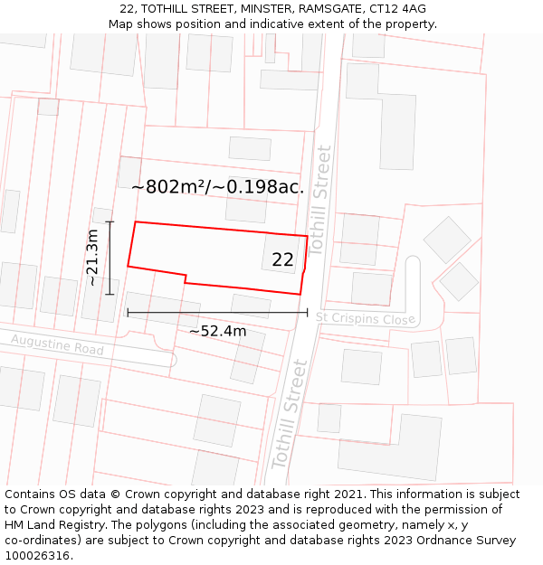 22, TOTHILL STREET, MINSTER, RAMSGATE, CT12 4AG: Plot and title map