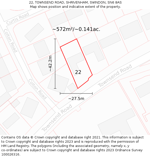 22, TOWNSEND ROAD, SHRIVENHAM, SWINDON, SN6 8AS: Plot and title map