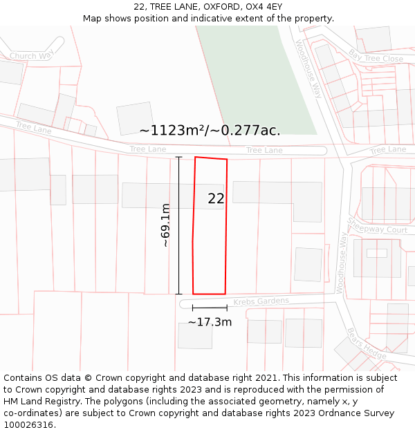 22, TREE LANE, OXFORD, OX4 4EY: Plot and title map