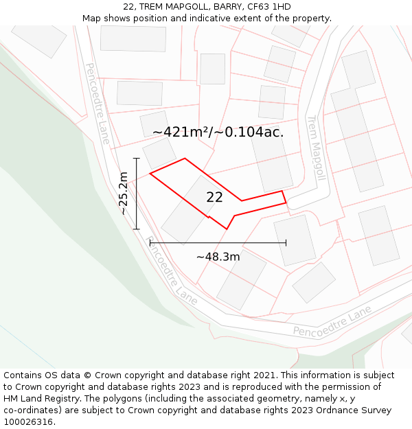 22, TREM MAPGOLL, BARRY, CF63 1HD: Plot and title map