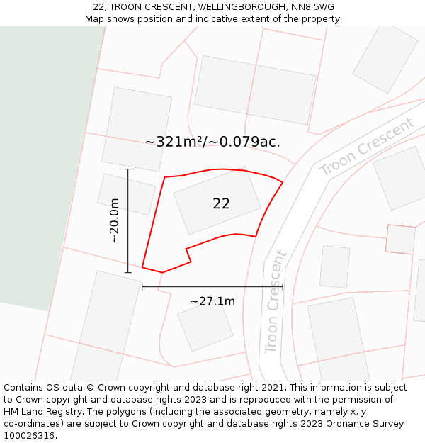 22, TROON CRESCENT, WELLINGBOROUGH, NN8 5WG: Plot and title map