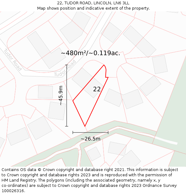 22, TUDOR ROAD, LINCOLN, LN6 3LL: Plot and title map