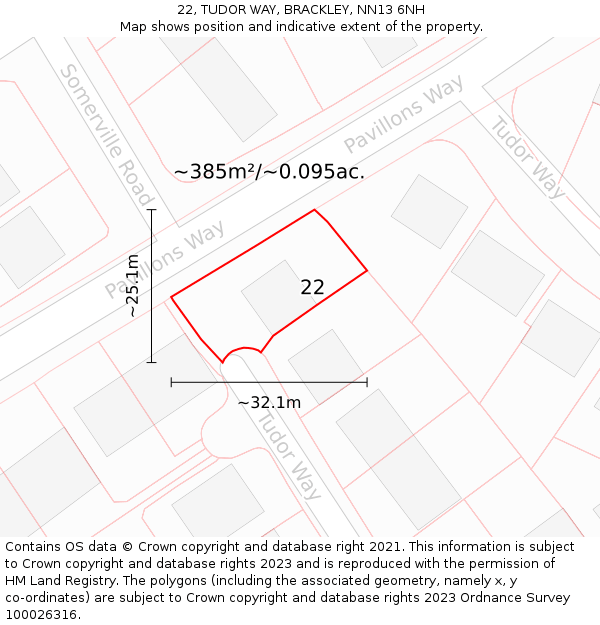 22, TUDOR WAY, BRACKLEY, NN13 6NH: Plot and title map