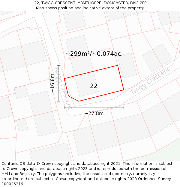 22, TWIGG CRESCENT, ARMTHORPE, DONCASTER, DN3 2FP: Plot and title map