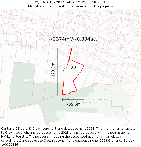 22, UPGATE, PORINGLAND, NORWICH, NR14 7SH: Plot and title map