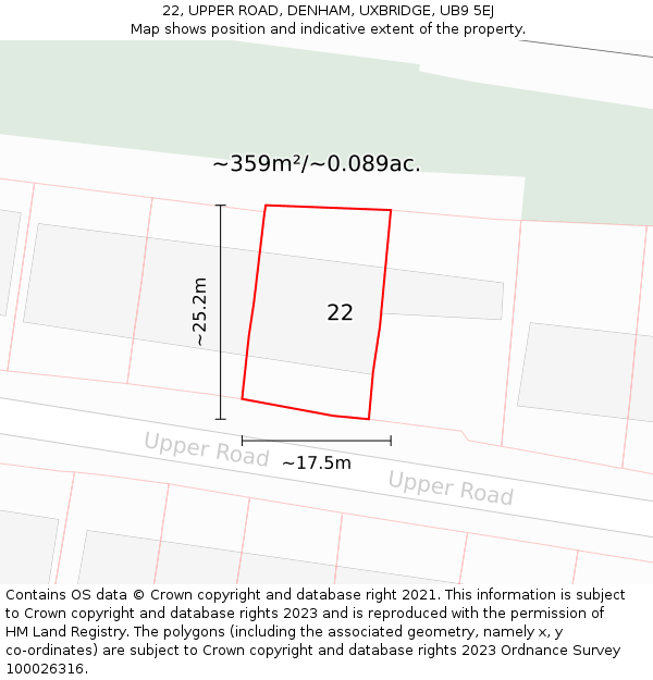 22, UPPER ROAD, DENHAM, UXBRIDGE, UB9 5EJ: Plot and title map