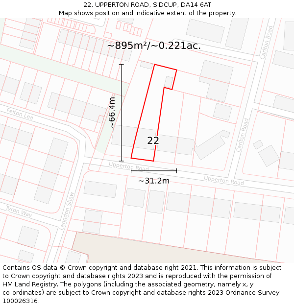 22, UPPERTON ROAD, SIDCUP, DA14 6AT: Plot and title map