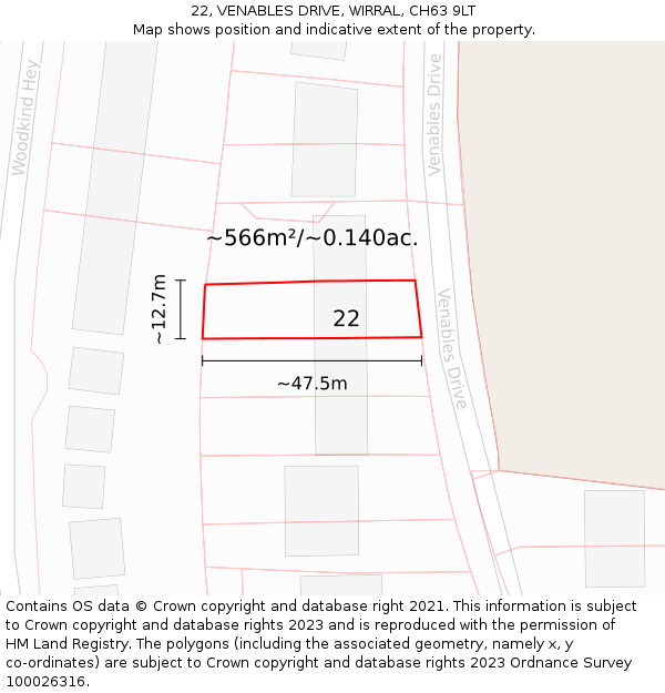 22, VENABLES DRIVE, WIRRAL, CH63 9LT: Plot and title map