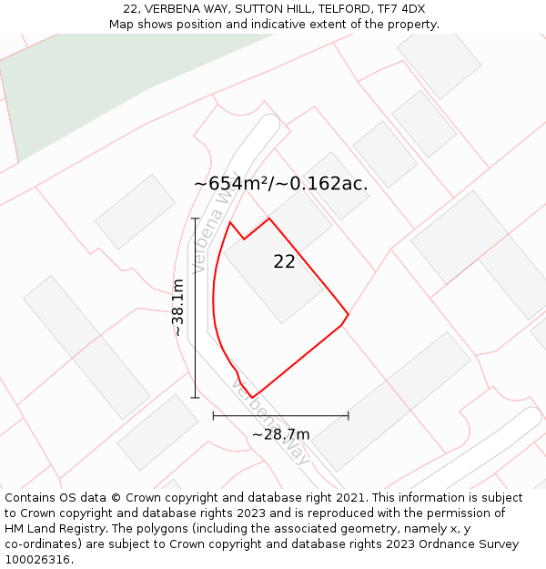 22, VERBENA WAY, SUTTON HILL, TELFORD, TF7 4DX: Plot and title map