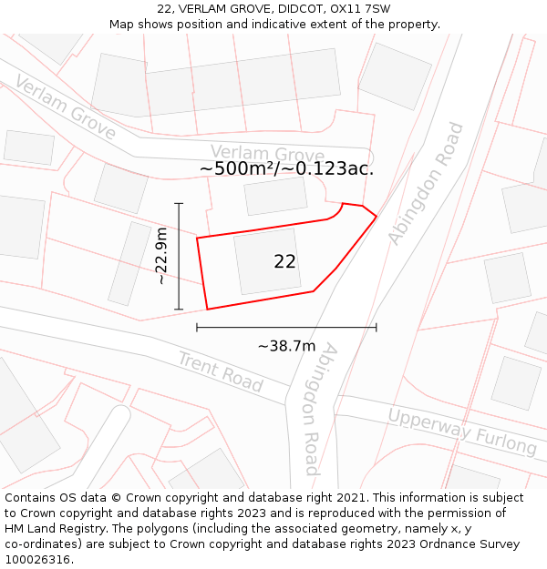 22, VERLAM GROVE, DIDCOT, OX11 7SW: Plot and title map