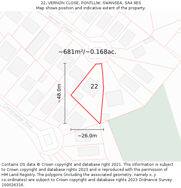 22, VERNON CLOSE, PONTLLIW, SWANSEA, SA4 9ES: Plot and title map