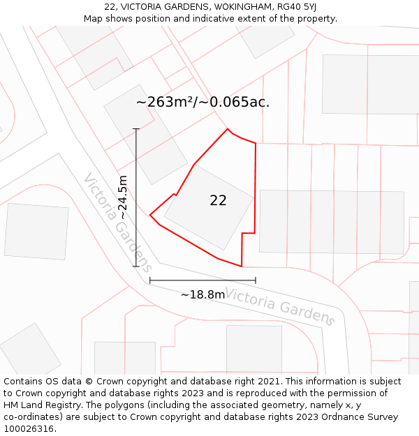 22, VICTORIA GARDENS, WOKINGHAM, RG40 5YJ: Plot and title map