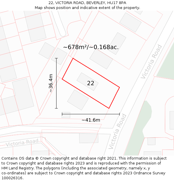 22, VICTORIA ROAD, BEVERLEY, HU17 8PA: Plot and title map