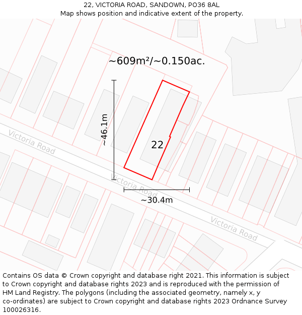 22, VICTORIA ROAD, SANDOWN, PO36 8AL: Plot and title map