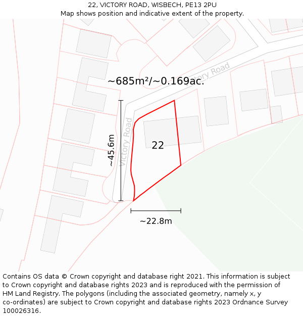 22, VICTORY ROAD, WISBECH, PE13 2PU: Plot and title map